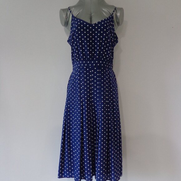 J Crew 100% Silk Navy White Polka Dot Adjustable Strap V Neck Dress Women's Sz 4 - Picture 1 of 9